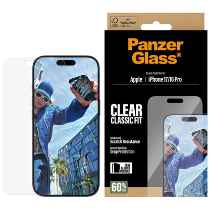 PanzerGlass Classic Fit EasyAligner skjermbeskyttelse for Apple iPhone 17 / 16 Pro, Herdet glass, Full lim