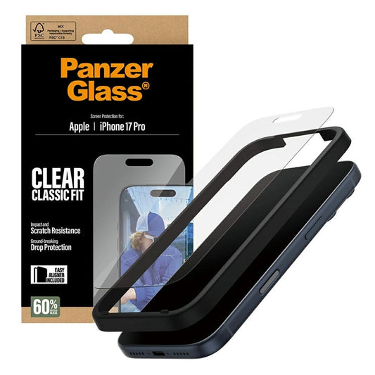PanzerGlass Classic Fit EasyAligner skjermbeskyttelse for Apple iPhone 17 Pro, Herdet glass, Full lim