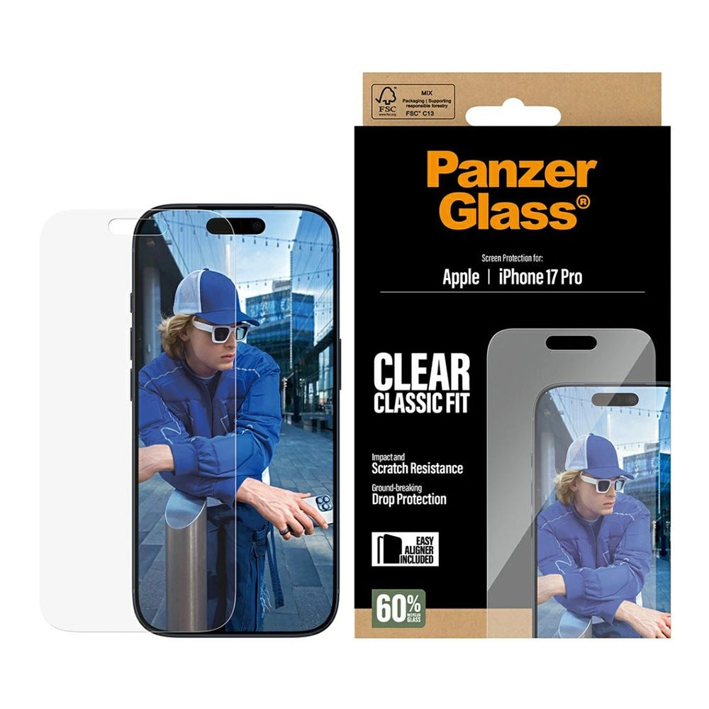 PanzerGlass Classic Fit EasyAligner skjermbeskyttelse for Apple iPhone 17 Pro, Herdet glass, Full lim