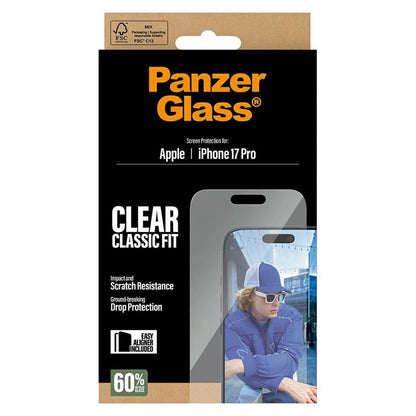 PanzerGlass Classic Fit EasyAligner skjermbeskyttelse for Apple iPhone 17 Pro, Herdet glass, Full lim