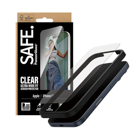 Skjermbeskytter PanzerGlass Safe. Ultra-Wide Fit EasyAligner for Apple iPhone 17 Pro, Herdet Glass, Full Glue