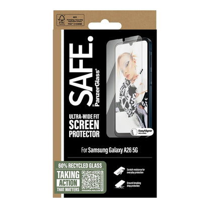 PanzerGlass Safe skjermbeskyttelsesfolie. Ultra-Wide Fit EasyAligner for Samsung Galaxy A26 A266, Herdet glass, Full lim