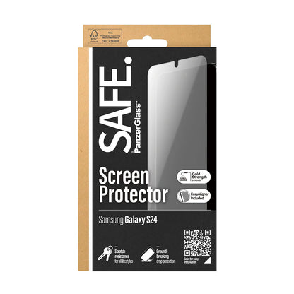PanzerGlass Safe skjermbeskyttelsesfolie. Ultra-Wide Fit EasyAligner for Samsung Galaxy S24 S921, Herdet glass, Full Glue