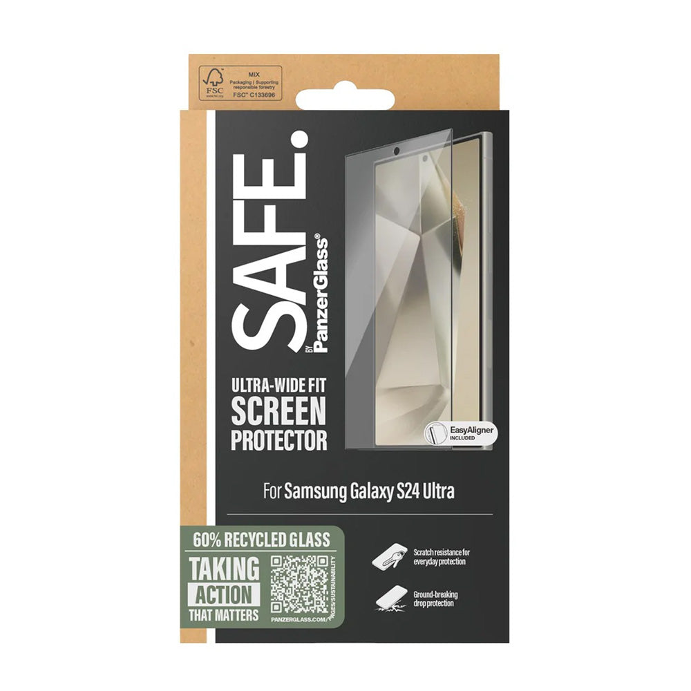 PanzerGlass Safe skjermbeskyttelsesfolie. Ultra-Wide Fit EasyAligner for Samsung Galaxy S24 Ultra S928, Herdet glass, Full Glue, Svart