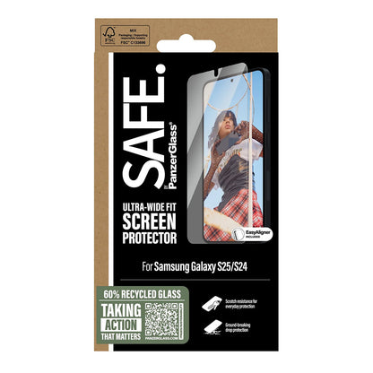 Beskyttelsesfolie PanzerGlass Safe skjerm. Ultra-Wide Fit EasyAligner for Samsung Galaxy S25 S931 / S24 S921, Herdet glass, Full lim