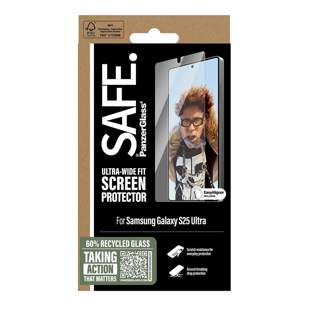 PanzerGlass Safe skjermbeskyttelsesfolie. Ultra-Wide Fit EasyAligner for Samsung Galaxy S25 Ultra S938, Herdet glass, Full lim