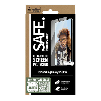 PanzerGlass Safe skjermbeskyttelsesfolie. Ultra-Wide Fit EasyAligner for Samsung Galaxy S25 Ultra S938, Herdet glass, Full lim
