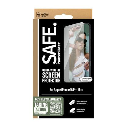 PanzerGlass Safe skjermbeskyttelsesfolie. Ultra-Wide Fit for Apple iPhone 16 Pro Max, Herdet glass, Full lim
