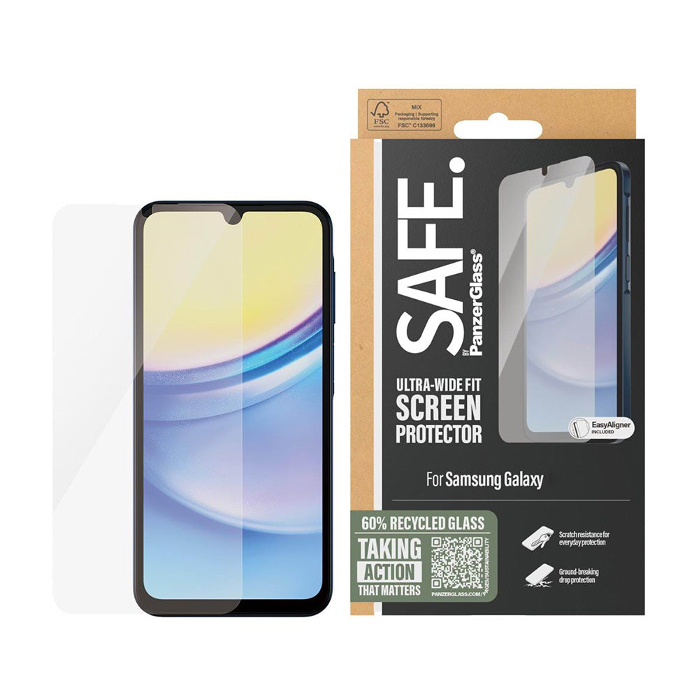 Skjermbeskytter PanzerGlass Safe. Ultra-Wide Fit for Samsung Galaxy A16 5G A166 / A16 4G A165, Herdet glass, Full lim.