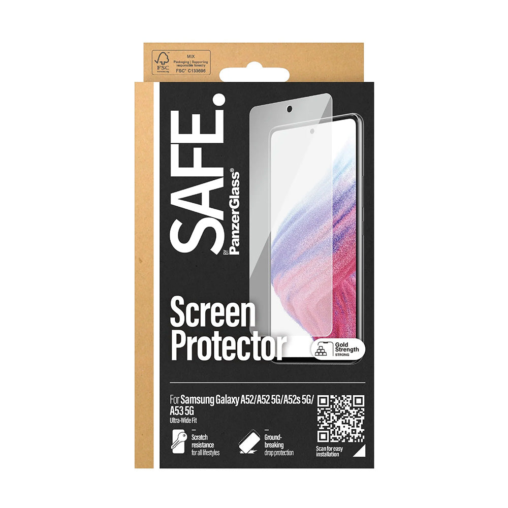 Skjermbeskytter PanzerGlass Safe. Ultra-Wide Fit for Samsung Galaxy A53 5G A536 / A52s 5G A528 / A52 5G A526, Herdet glass, Full lim.