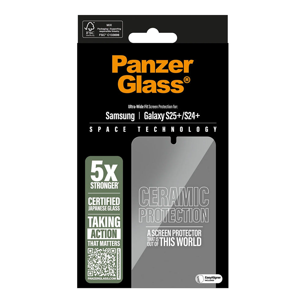 Beskyttelsesfolie PanzerGlass Ultra-Wide Ceramic EasyAligner for Samsung Galaxy S25+ S936 / S24+ S926, Herdet Glass, Full Lim