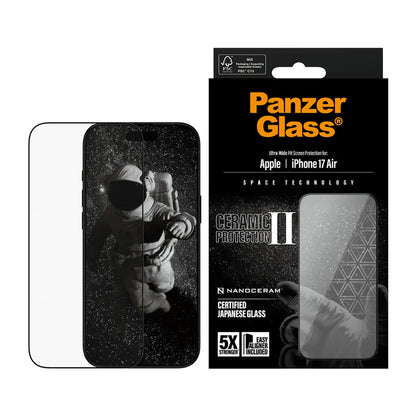 Beskyttelsesfolie PanzerGlass Ultra-Wide Ceramic II EasyAligner for Apple iPhone 17 Air, Herdet Glass, Full Glue, Svart