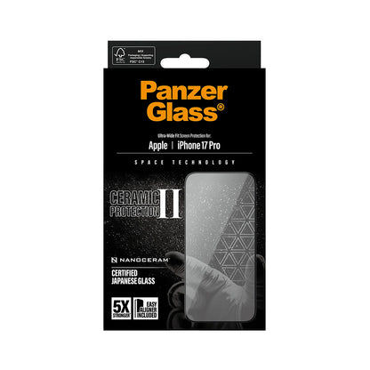 Beskyttelsesfolie PanzerGlass Ultra-Wide Ceramic II EasyAligner for Apple iPhone 17 Pro, Herdet Glass, Full Glue, Svart