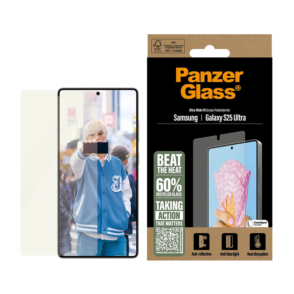 PanzerGlass Ultra-Wide Fit All-in-One skjermbeskyttelse for Samsung Galaxy S25 Ultra S938, Herdet glass, Full lim