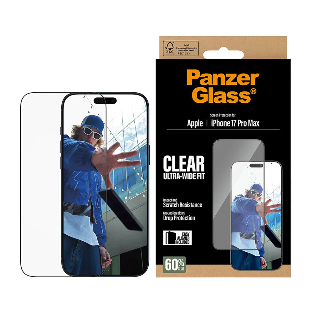 Beskyttelsesfolie Skjerm PanzerGlass Ultra-Wide Fit EasyAligner for Apple iPhone 17 Pro Max, Herdet Glass, Full Lim, Svart
