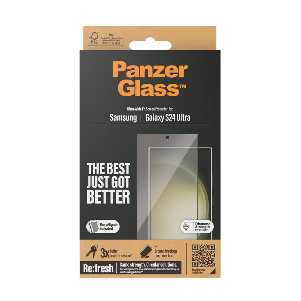 Beskyttelsesfolie Skjerm PanzerGlass Ultra-Wide Fit EasyAligner for Samsung Galaxy S24 Ultra S928, Herdet Glass, Full Lim, Svart