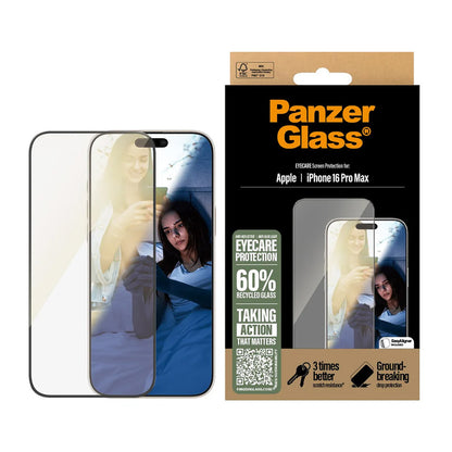 Beskyttelsesfolie Skjerm PanzerGlass Ultra-Wide Fit EyeCare for Apple iPhone 16 Pro Max, Herdet Glass, Full Lim, Svart