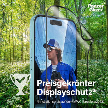 Beskyttelsesfolie Skjerm PanzerGlass Ultra-Wide Fit EyeCare for Apple iPhone 16 Pro Max, Herdet Glass, Full Lim, Svart