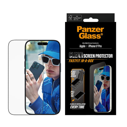 Beskyttelsesfolie PanzerGlass Ultra-Wide Fit Fastfit for Apple iPhone 17 Pro, Herdet Glass, Full Lim, Svart