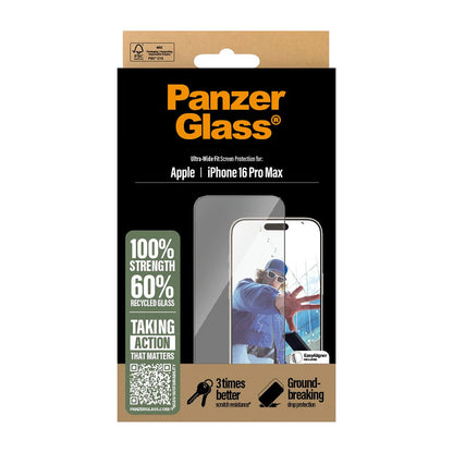Beskyttelsesfolie PanzerGlass Ultra-Wide Fit for Apple iPhone 16 Pro Max, Herdet Glass, Full Lim, Svart