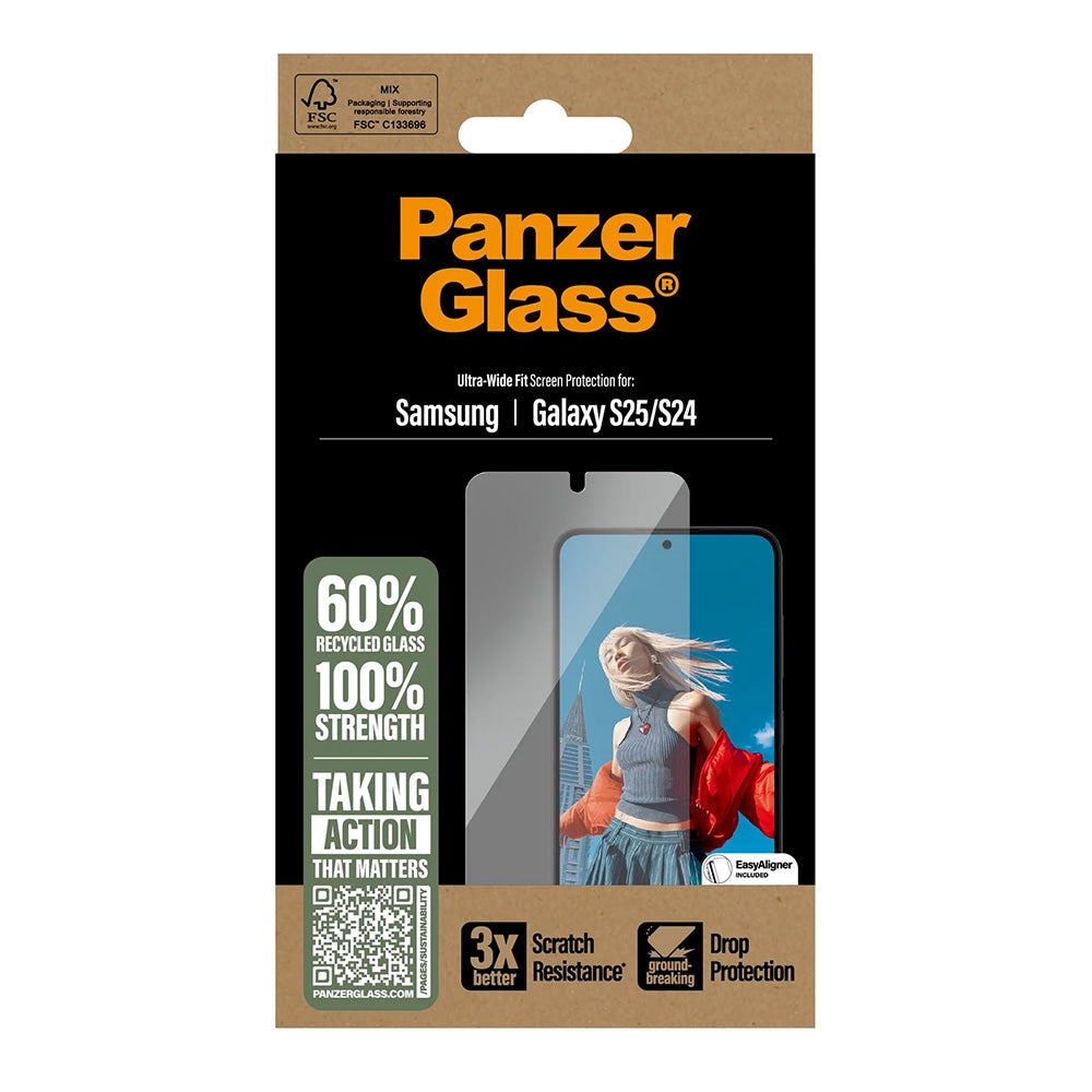 Beskyttelsesfolie PanzerGlass Ultra-Wide Fit for Samsung Galaxy S25 S931 / S24 S921, Herdet Glass, Full Lim