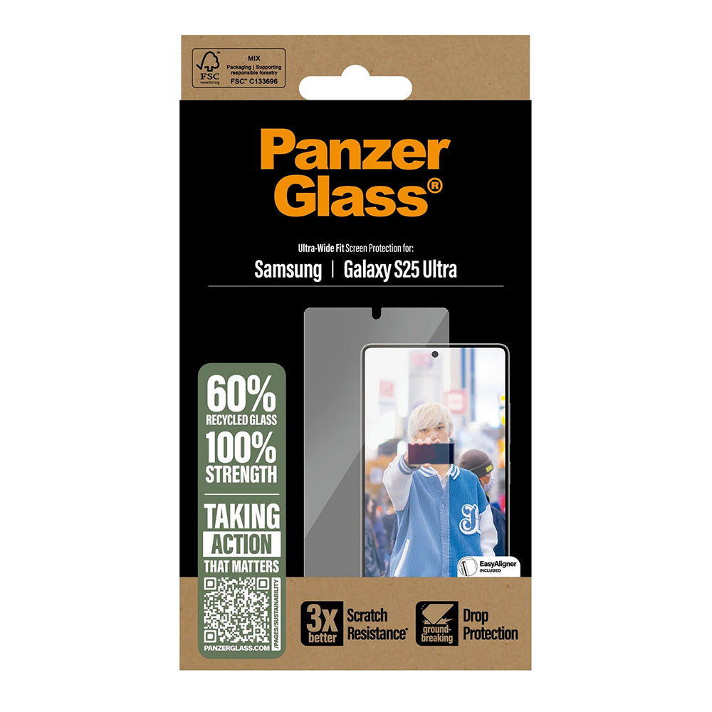 Beskyttelsesfolie Skjerm PanzerGlass Ultra-Wide Fit for Samsung Galaxy S25 Ultra S938, Herdet Glass, Full Lim