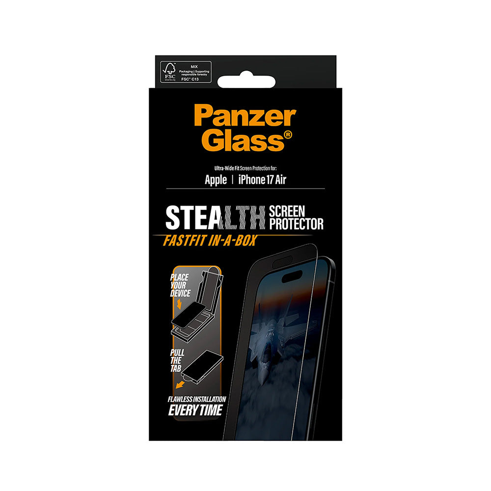 Beskyttelsesfolie PanzerGlass Ultra-Wide Fit Stealth Fastfit for Apple iPhone 17 Air, Herdet Glass, Full Lim, Svart