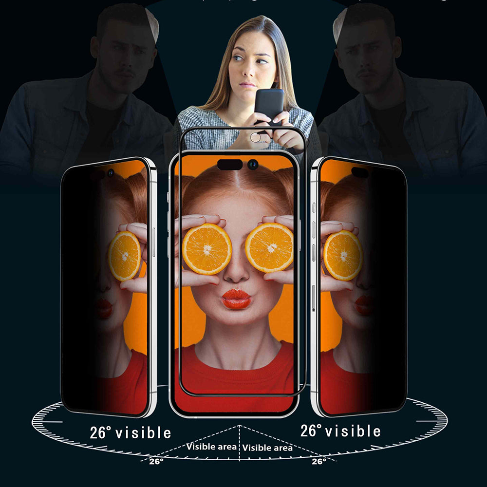Privacy-skjermbeskyttelse Anank 2X Forsterket for Apple iPhone 15 Pro, Herdet glass, Full lim, 2.5D
