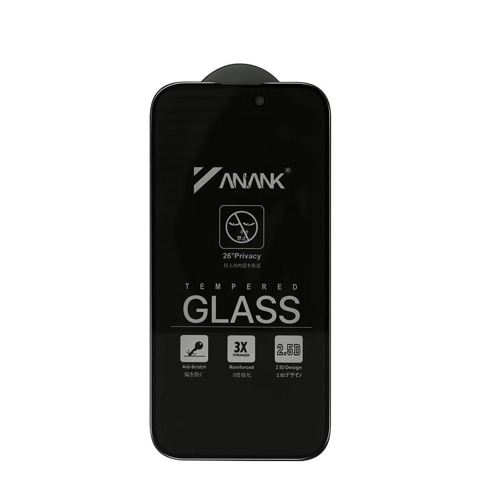 Anank 3X Forsterket Privacy Skjermbeskytter for Apple iPhone 15, Herdet Glass, Full Lim, 2.5D