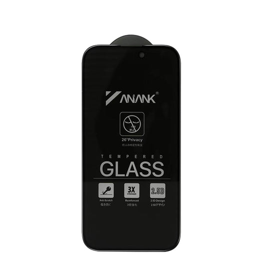 Privacy-skjermbeskyttelse Anank 3X Forsterket for Apple iPhone 16 Pro Max, Herdet glass, Full lim, 2.5D