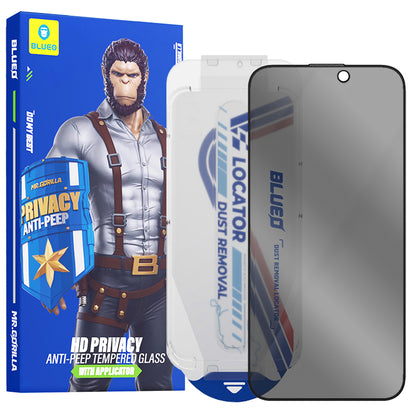 Privacy Blueo Anti-Peep skjermbeskyttelsesfilm med Applicator Pro for Apple iPhone 15 Pro Max, Herdet glass, Full lim