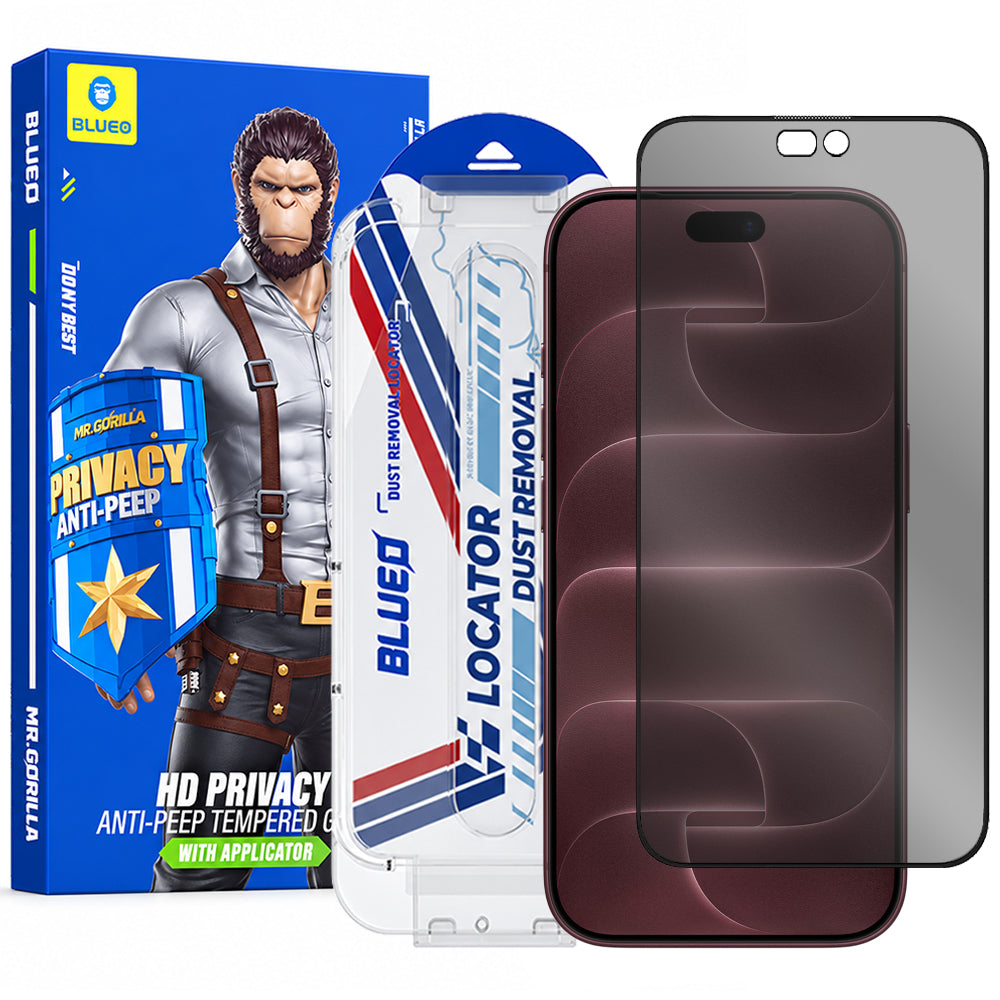 Blueo Anti-Peep Applicator Pro personvernsskjermbeskytter for Apple iPhone 18 Pro Max, herdet glass, heldekkende lim
