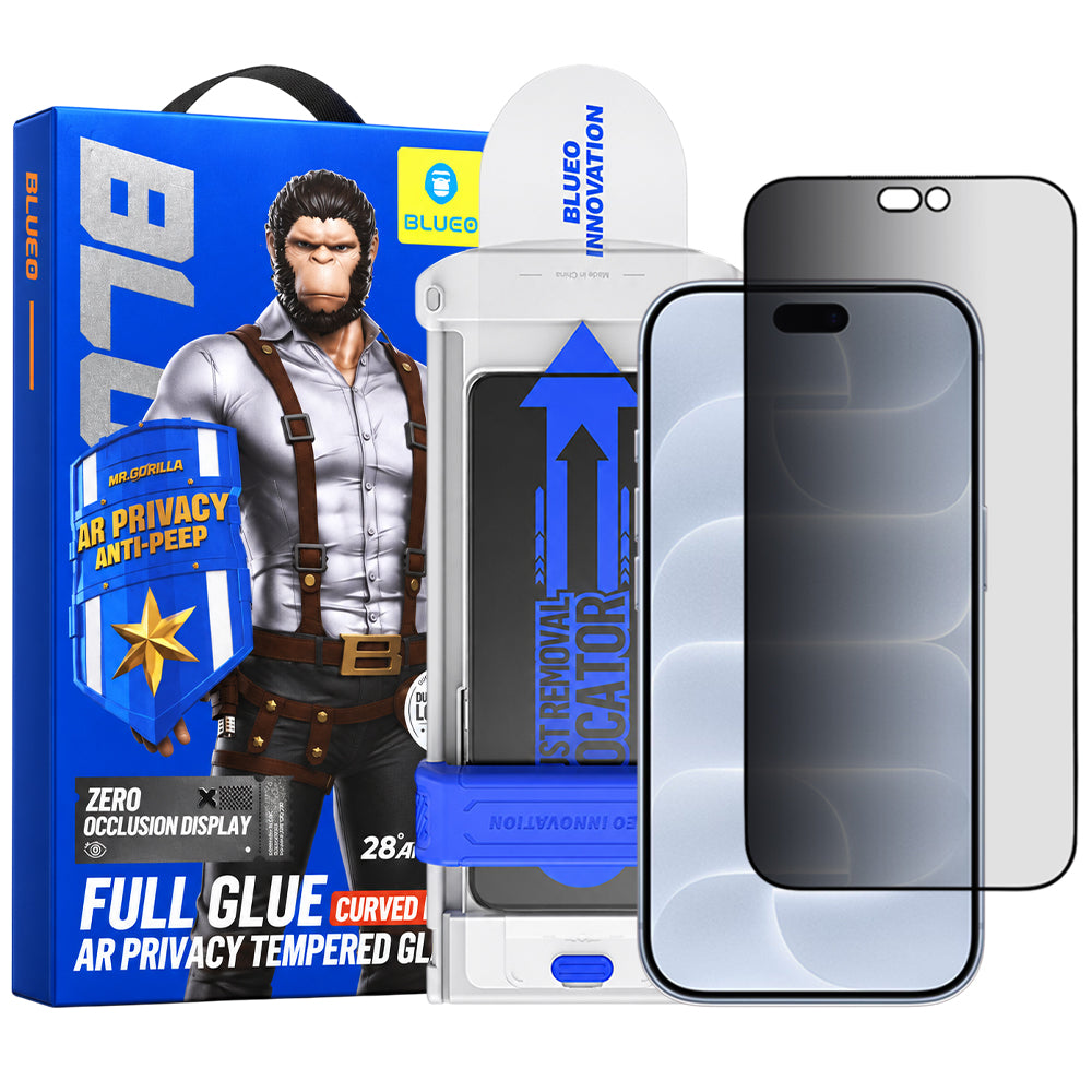 Blueo Privacy Anti Peep AR Applicator Pro skjermbeskytter for Apple iPhone 18 Pro, herdet glass, heldekkende lim, 3D