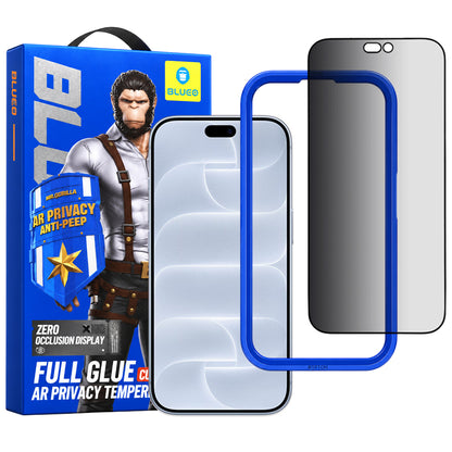 Blueo Anti Peep AR personvernsskjermbeskytter for Apple iPhone 18 Pro, herdet glass, heldekkende lim, 3D