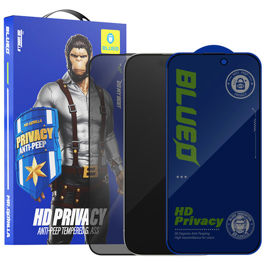 Privacy Blueo Anti-Peep skjermbeskyttelse for Apple iPhone 15 Pro Max, herdet glass, full lim