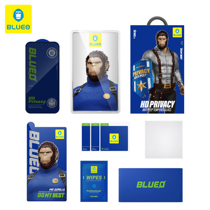 Privacy Blueo Anti-Peep skjermbeskyttelse for Apple iPhone 15 Pro Max, herdet glass, full lim