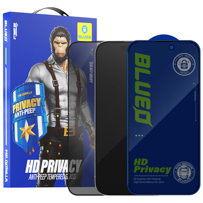 Privacy Blueo Anti-Peep skjermbeskyttelse for Apple iPhone 16 / 15, Herdet glass, Full lim