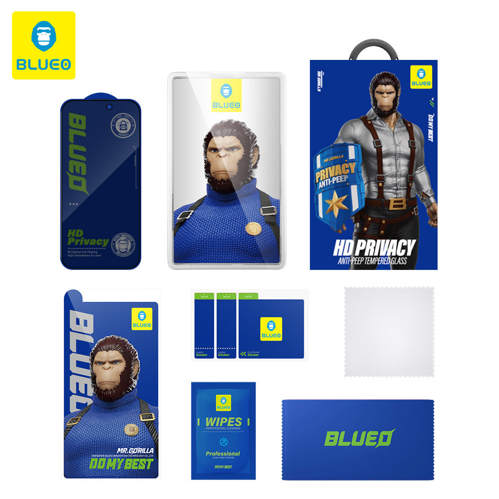 Privacy Blueo Anti-Peep skjermbeskyttelse for Apple iPhone 16 / 15, Herdet glass, Full lim