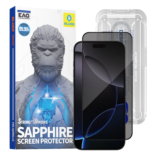 Beskyttelsesfolie Ecran Privacy Blueo Sapphire Applicator Pro for Apple iPhone 17 Pro Max / 16 Pro Max, Herdet Glass, Full Lim