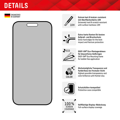 Personvernsbeskyttende skjermbeskytter Displex Real Glass for Apple iPhone 16 Plus, Herdet glass, Full lim