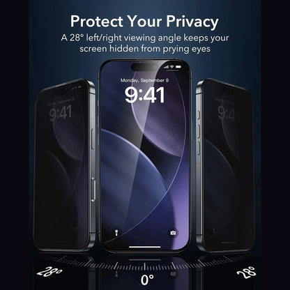 Beskyttelsesfolie Ecran Privacy ESR Armorite UltraFit for Apple iPhone 17 Pro, Herdet Glass, Full Lim, Sett med 3 stykker