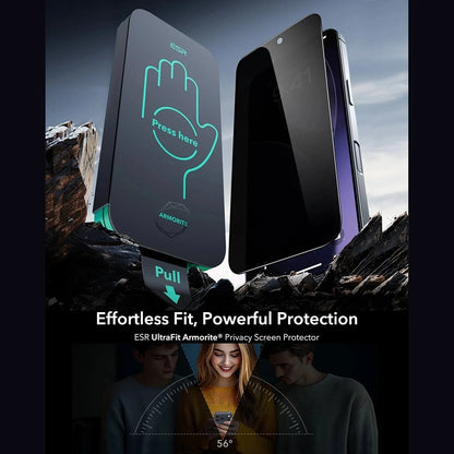 Beskyttelsesfolie Ecran Privacy ESR Armorite UltraFit for Apple iPhone 17, Herdet Glass, Full Lim, Sett med 3 stykker