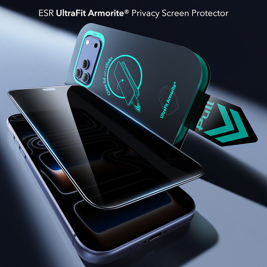 Personvernsbeskyttende skjermfolie ESR Armorite UltraFit for Apple iPhone 18 Pro, Herdet glass, Full lim, Sett med 2 stk