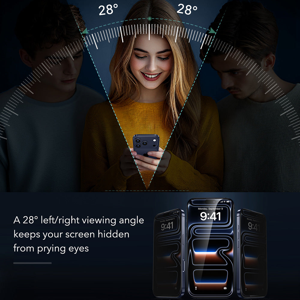 Personvernsbeskyttende skjermfolie ESR Armorite UltraFit for Apple iPhone 18 Pro, Herdet glass, Full lim, Sett med 2 stk