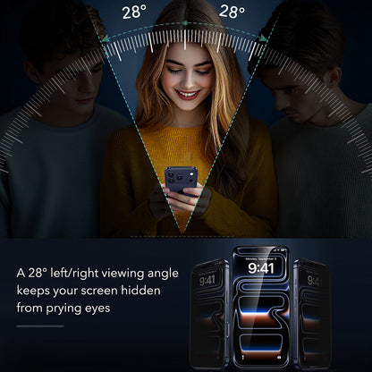 Personvernsbeskyttende skjermfolie ESR Armorite UltraFit for Apple iPhone 18 Pro, Herdet glass, Full lim, Sett med 2 stk