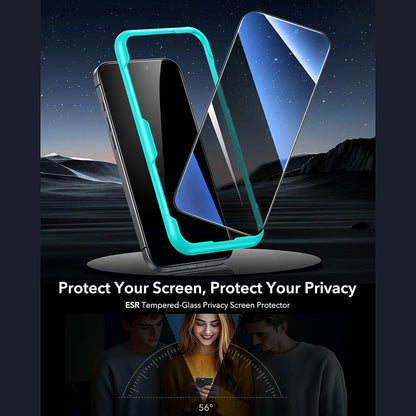 Beskyttelsesfolie Ecran Privacy ESR for Apple iPhone 17 Pro, Herdet Glass, Full Lim, Sett med 3 stykker