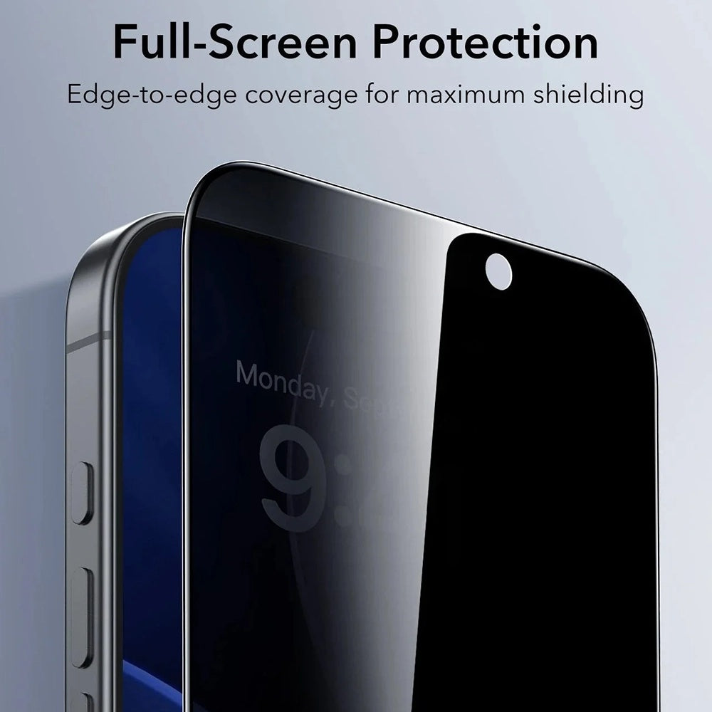 Skjermbeskytter Privacy ESR UltraFit for Apple iPhone 17 / 16 Pro, Herdet glass, Full lim, Sett med 3 stykker