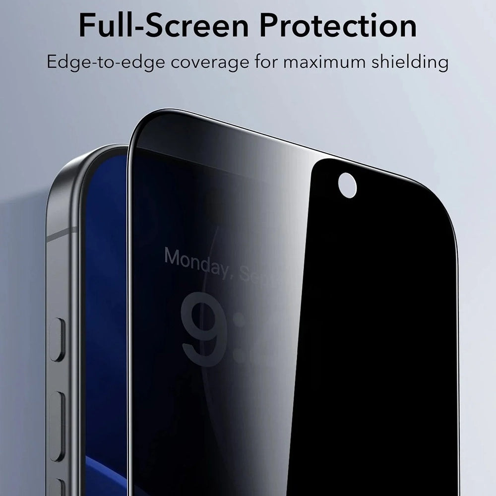 Beskyttelsesfolie Ecran Privacy ESR UltraFit for Apple iPhone 17 Pro Max, Herdet Glass, Full Lim, Sett med 3 stykker