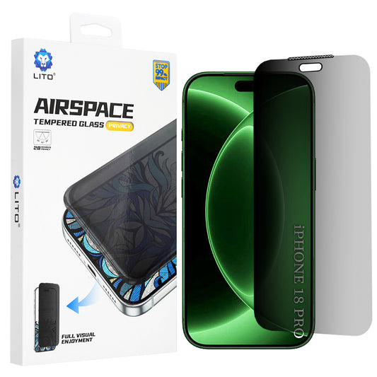 Personvernsbeskyttende skjermfolie Lito Airspace Border for Apple iPhone 18 Pro / 17 Pro, Herdet glass, Full lim