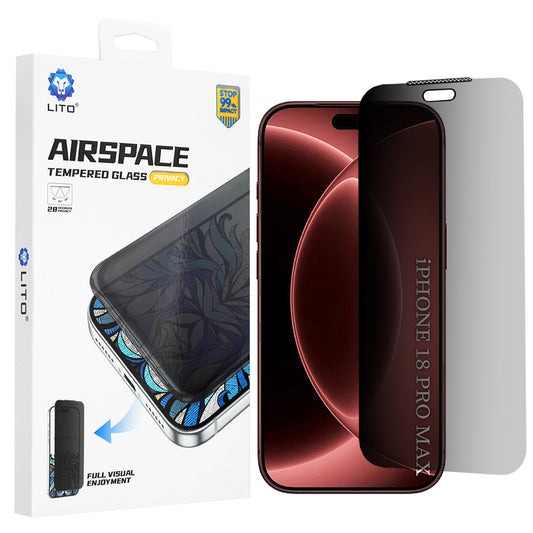Personvernsbeskyttende skjermfolie Lito Airspace Border for Apple iPhone 18 Pro Max, Herdet glass, Full lim